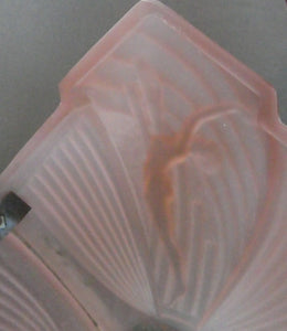 Antique ART DECO Sugar Pink Pressed Glass Pendant Lampshade with Jumping Nude Lady 