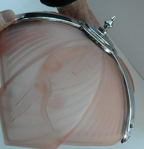 Antique ART DECO Sugar Pink Pressed Glass Pendant Lampshade with Jumping Nude Lady 