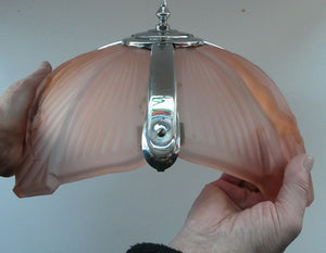 Antique ART DECO Sugar Pink Pressed Glass Pendant Lampshade with Jumping Nude Lady 