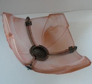 Antique ART DECO Sugar Pink Pressed Glass Pendant Lampshade with Three Dancing Nude Ladies