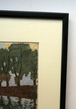 Load image into Gallery viewer, 1920s German Woodcut. Poplar Trees on a Riverbank by L.E.M. GERHARDT. Signed in Pencil
