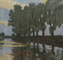 Load image into Gallery viewer, 1920s German Woodcut. Poplar Trees on a Riverbank by L.E.M. GERHARDT. Signed in Pencil
