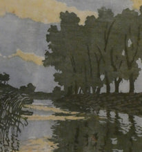 Load image into Gallery viewer, 1920s German Woodcut. Poplar Trees on a Riverbank by L.E.M. GERHARDT. Signed in Pencil
