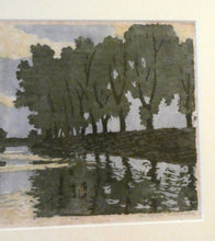 Load image into Gallery viewer, 1920s German Woodcut. Poplar Trees on a Riverbank by L.E.M. GERHARDT. Signed in Pencil
