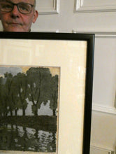 Load image into Gallery viewer, 1920s German Woodcut. Poplar Trees on a Riverbank by L.E.M. GERHARDT. Signed in Pencil
