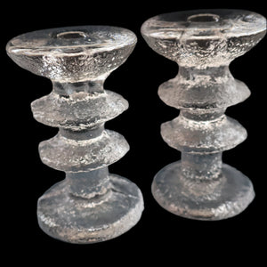 PAIR of Vintage Iittala FESTIVO Two Ring Candlesticks. Designed by Timo Sarpaneva - with etched TS initials on the base