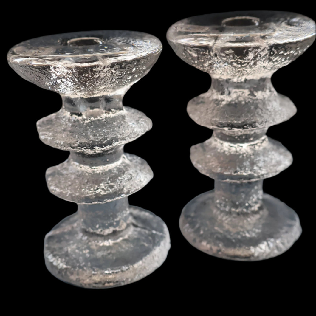PAIR of Vintage Iittala FESTIVO Two Ring Candlesticks. Designed by Timo Sarpaneva - with etched TS initials on the base