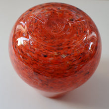 Load image into Gallery viewer, SCOTTISH GLASS. Vintage 1960s SMALL Orange Strathearn Bulbous Shape Vase with Leaping Salmon Mark
