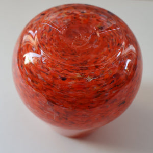 SCOTTISH GLASS. Vintage 1960s SMALL Orange Strathearn Bulbous Shape Vase with Leaping Salmon Mark