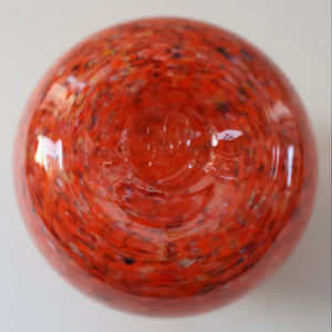 SCOTTISH GLASS. Vintage 1960s SMALL Orange Strathearn Bulbous Shape Vase with Leaping Salmon Mark