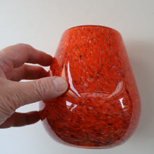 Load image into Gallery viewer, SCOTTISH GLASS. Vintage 1960s SMALL Orange Strathearn Bulbous Shape Vase with Leaping Salmon Mark
