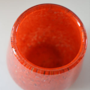 SCOTTISH GLASS. Vintage 1960s SMALL Orange Strathearn Bulbous Shape Vase with Leaping Salmon Mark
