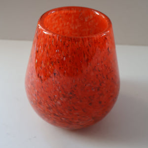 SCOTTISH GLASS. Vintage 1960s SMALL Orange Strathearn Bulbous Shape Vase with Leaping Salmon Mark