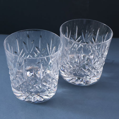 PAIR of Edinburgh Crystal Large Old Fashioned Whisky Tumblers. LOMOND PATTERN 3 1/4 inches