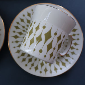 Rarer 1970s GREENWAY Pattern Bone China Coffee Set. Designed by John Russell for Hostess Tableware