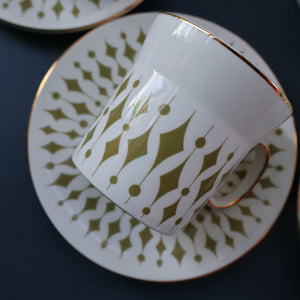 Rarer 1970s GREENWAY Pattern Bone China Coffee Set. Designed by John Russell for Hostess Tableware