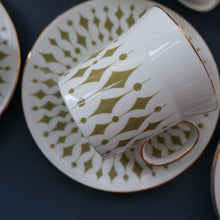 Load image into Gallery viewer, Rarer 1970s GREENWAY Pattern Bone China Coffee Set. Designed by John Russell for Hostess Tableware
