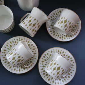 Rarer 1970s GREENWAY Pattern Bone China Coffee Set. Designed by John Russell for Hostess Tableware