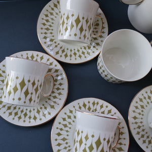 Rarer 1970s GREENWAY Pattern Bone China Coffee Set. Designed by John Russell for Hostess Tableware