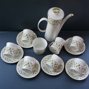 Rarer 1970s GREENWAY Pattern Bone China Coffee Set. Designed by John Russell for Hostess Tableware