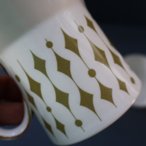 Rarer 1970s GREENWAY Pattern Bone China Coffee Set. Designed by John Russell for Hostess Tableware