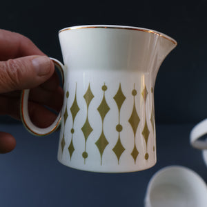 Rarer 1970s GREENWAY Pattern Bone China Coffee Set. Designed by John Russell for Hostess Tableware