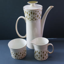 Load image into Gallery viewer, Rarer 1970s GREENWAY Pattern Bone China Coffee Set. Designed by John Russell for Hostess Tableware
