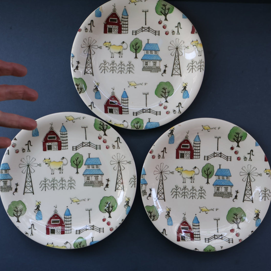 1950s OLD MACDONALD'S FARM Three Side Plates. Johnson Brothers Rare Design