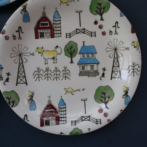1950s OLD MACDONALD'S FARM Three Side Plates. Johnson Brothers Rare Design