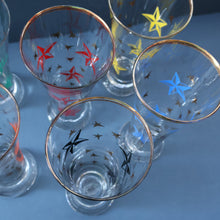 Load image into Gallery viewer, 1950s. Set of SIX Matching Tall Schooners or Beer Glasses with Coloured Star Pattern
