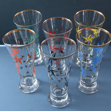 Load image into Gallery viewer, 1950s. Set of SIX Matching Tall Schooners or Beer Glasses with Coloured Star Pattern
