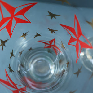 1950s. Set of SIX Matching Tall Schooners or Beer Glasses with Coloured Star Pattern