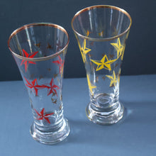Load image into Gallery viewer, 1950s. Set of SIX Matching Tall Schooners or Beer Glasses with Coloured Star Pattern
