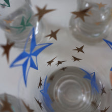 Load image into Gallery viewer, 1950s. Set of SIX Matching Tall Schooners or Beer Glasses with Coloured Star Pattern
