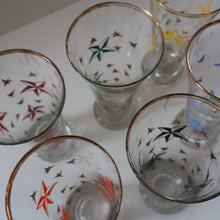 Load image into Gallery viewer, 1950s. Set of SIX Matching Tall Schooners or Beer Glasses with Coloured Star Pattern
