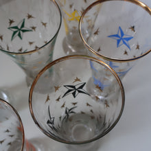 Load image into Gallery viewer, 1950s. Set of SIX Matching Tall Schooners or Beer Glasses with Coloured Star Pattern
