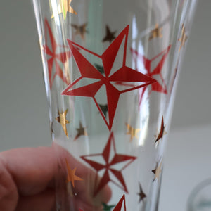 1950s. Set of SIX Matching Tall Schooners or Beer Glasses with Coloured Star Pattern