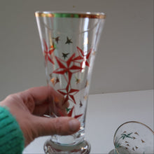 Load image into Gallery viewer, 1950s. Set of SIX Matching Tall Schooners or Beer Glasses with Coloured Star Pattern
