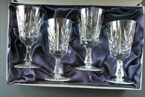 Boxed Set of Four Richmond Pattern Red Wine Stuart Crystal Glasses 6 1/2 inches