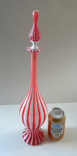 Load image into Gallery viewer, ITALIAN &quot;A Canne&quot; Decanter Red and White Stripes Bottle Vase. Attributed to Fratello Toso. 17 3/4 inches
