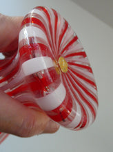 Load image into Gallery viewer, ITALIAN &quot;A Canne&quot; Decanter Red and White Stripes Bottle Vase. Attributed to Fratello Toso. 17 3/4 inches
