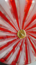 Load image into Gallery viewer, ITALIAN &quot;A Canne&quot; Decanter Red and White Stripes Bottle Vase. Attributed to Fratello Toso. 17 3/4 inches

