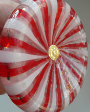 Load image into Gallery viewer, ITALIAN &quot;A Canne&quot; Decanter Red and White Stripes Bottle Vase. Attributed to Fratello Toso. 17 3/4 inches
