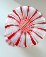 Load image into Gallery viewer, ITALIAN &quot;A Canne&quot; Decanter Red and White Stripes Bottle Vase. Attributed to Fratello Toso. 17 3/4 inches
