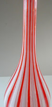Load image into Gallery viewer, ITALIAN &quot;A Canne&quot; Decanter Red and White Stripes Bottle Vase. Attributed to Fratello Toso. 17 3/4 inches
