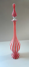 Load image into Gallery viewer, ITALIAN &quot;A Canne&quot; Decanter Red and White Stripes Bottle Vase. Attributed to Fratello Toso. 17 3/4 inches
