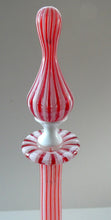Load image into Gallery viewer, ITALIAN &quot;A Canne&quot; Decanter Red and White Stripes Bottle Vase. Attributed to Fratello Toso. 17 3/4 inches
