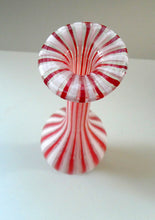 Load image into Gallery viewer, ITALIAN &quot;A Canne&quot; Decanter Red and White Stripes Bottle Vase. Attributed to Fratello Toso. 17 3/4 inches
