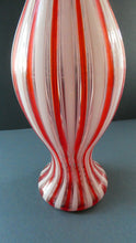 Load image into Gallery viewer, ITALIAN &quot;A Canne&quot; Decanter Red and White Stripes Bottle Vase. Attributed to Fratello Toso. 17 3/4 inches
