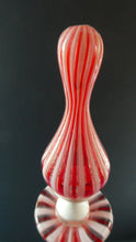 Load image into Gallery viewer, ITALIAN &quot;A Canne&quot; Decanter Red and White Stripes Bottle Vase. Attributed to Fratello Toso. 17 3/4 inches
